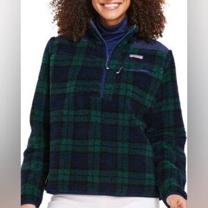 NWT Vineyard Vines blackwatch sherpa jacquard plaid tartan fleece half zip